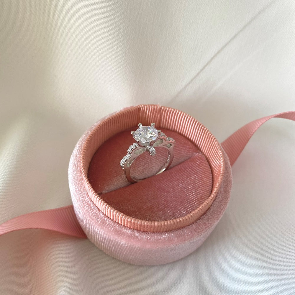 Silver Zircon Round Cut Raised Multi Shape Halo Ring