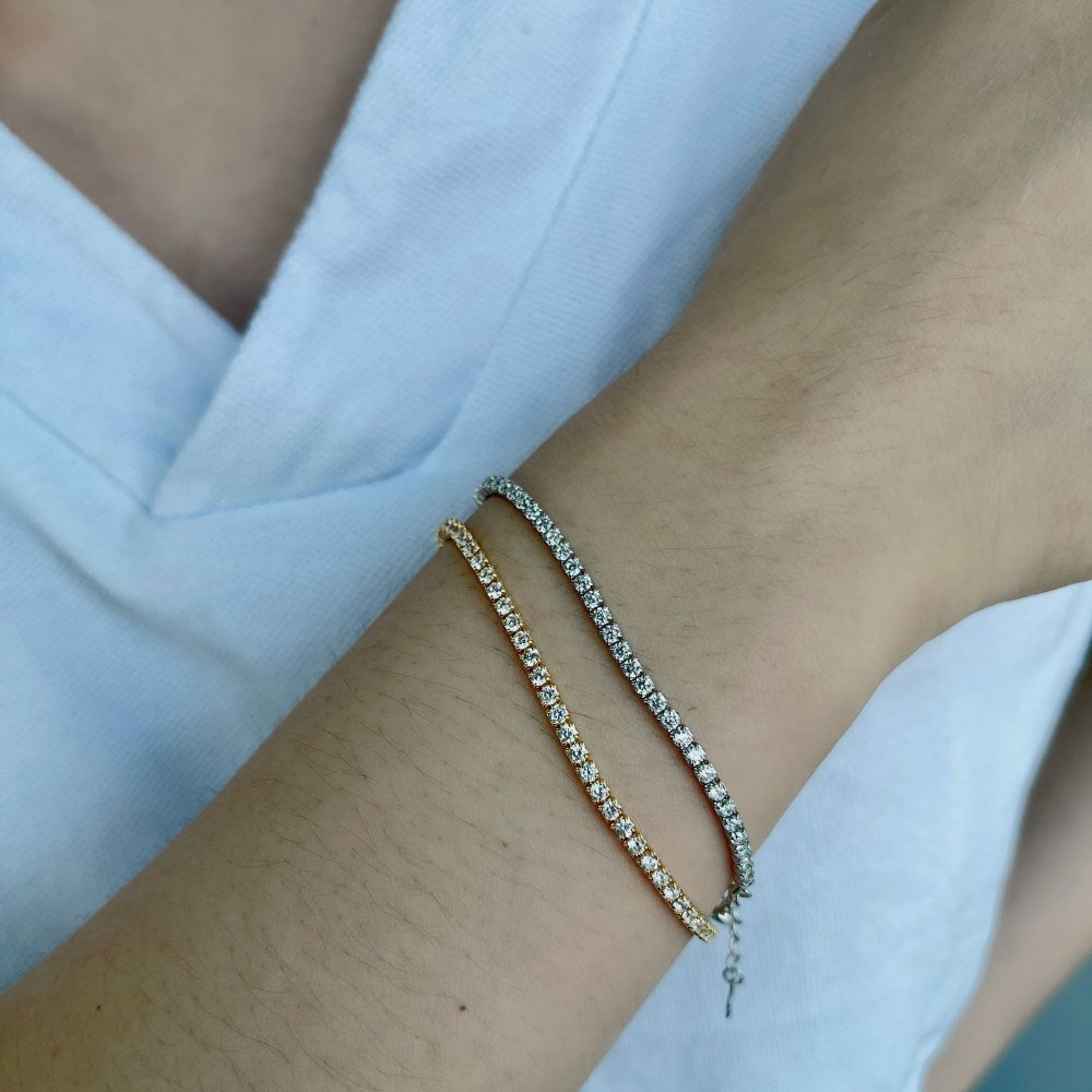 Silver Zircon Round Cut Classic Box Tennis Bracelet