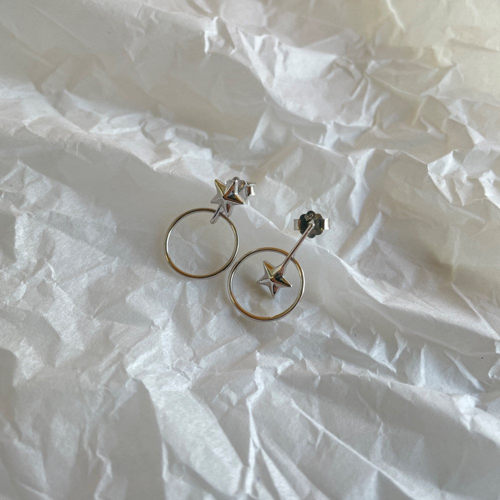 Silver Star Hoop Ear Studs