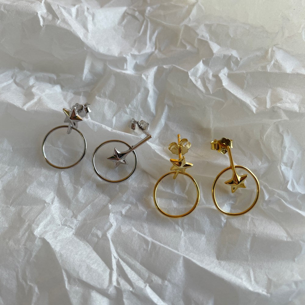 Silver Star Hoop Ear Studs