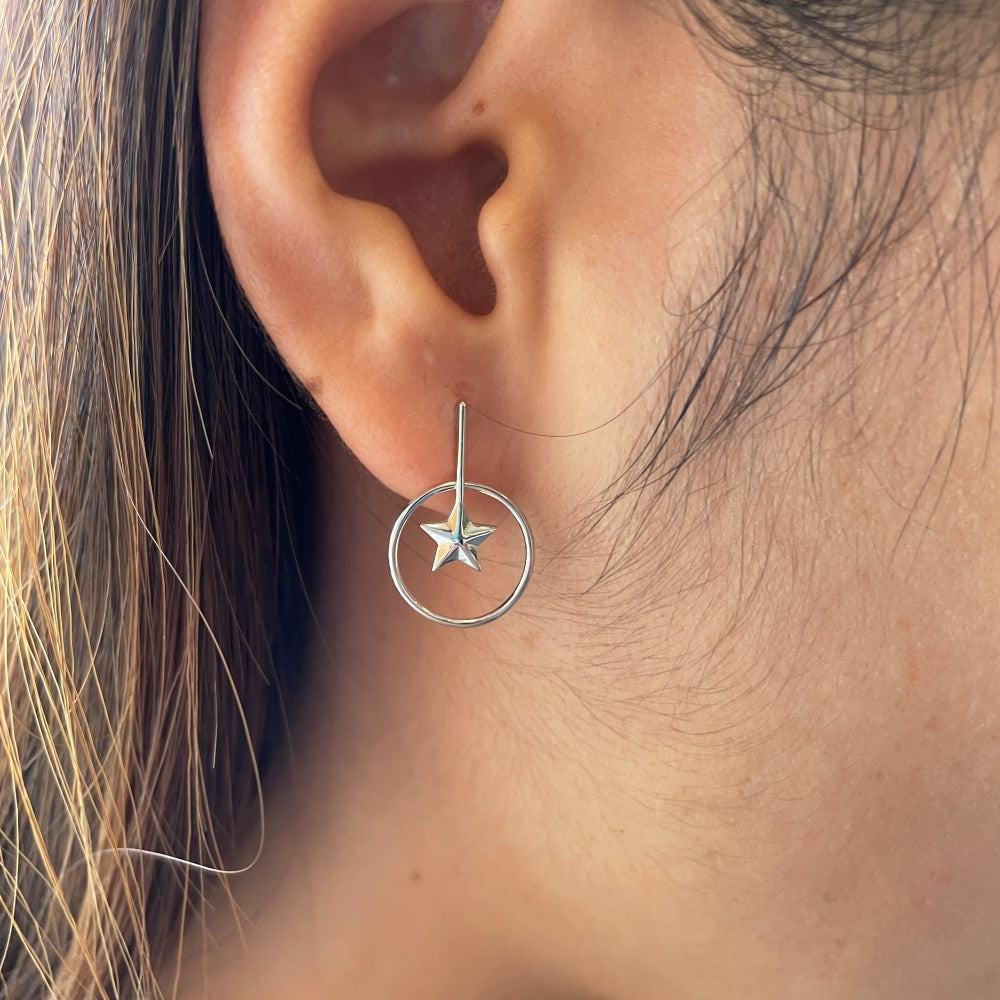 Silver Star Hoop Ear Studs