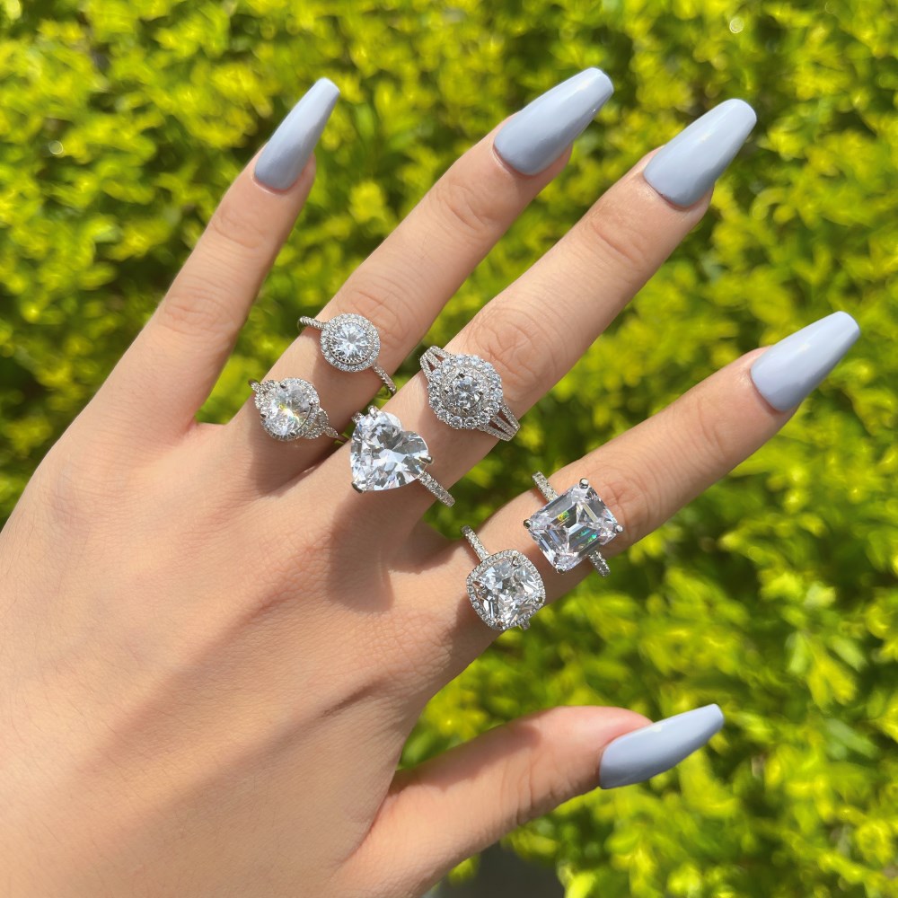 Silver Zircon Round Cut Thin Iced Halo Ring