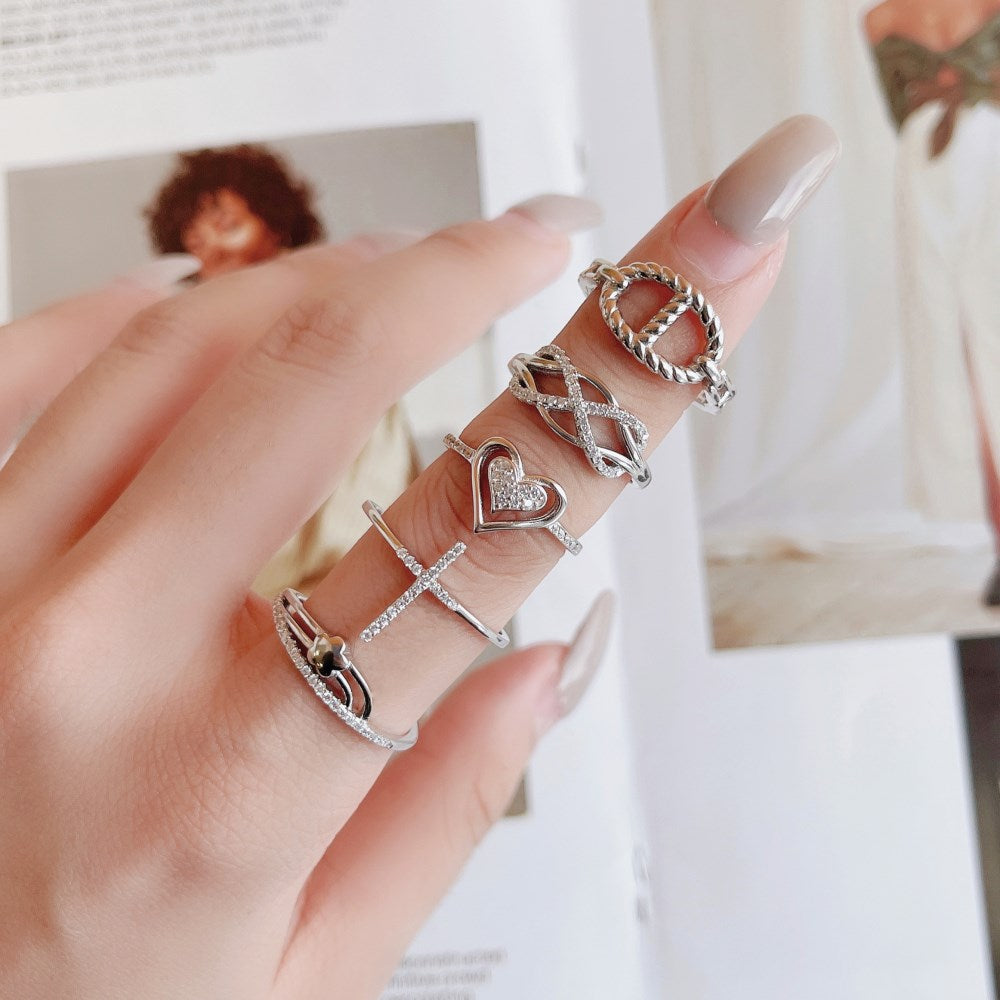 Silver Zircon Round Cut Wrapped Star Dainty Ring