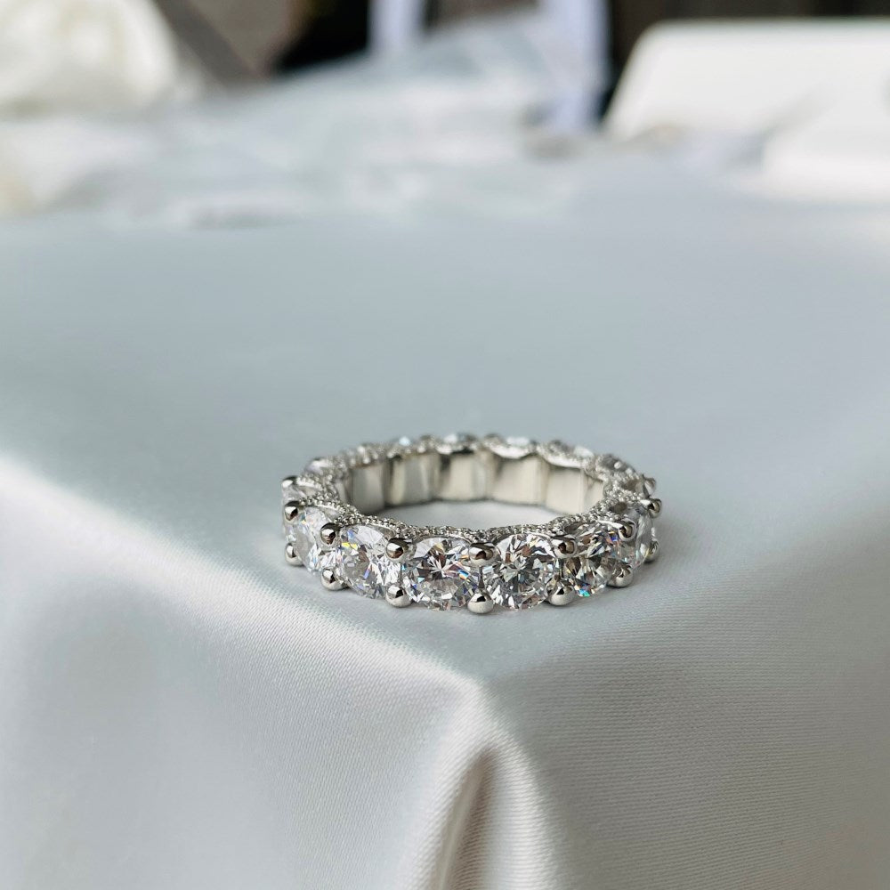 Silver Zircon Round Cut Inner Inlaid Eternity Ring