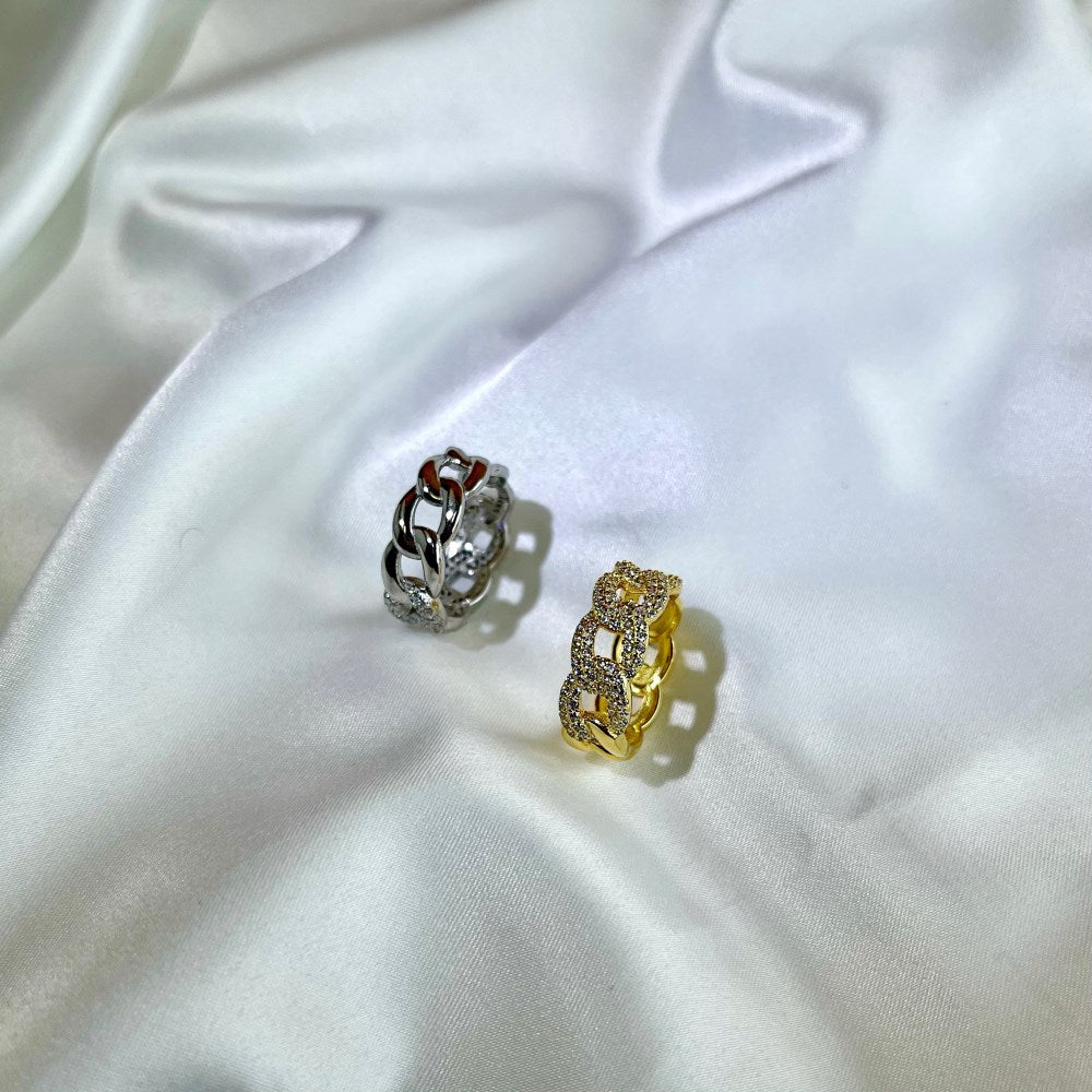 Silver Zircon Round Cut Inlaid Cuban Eternity Ring