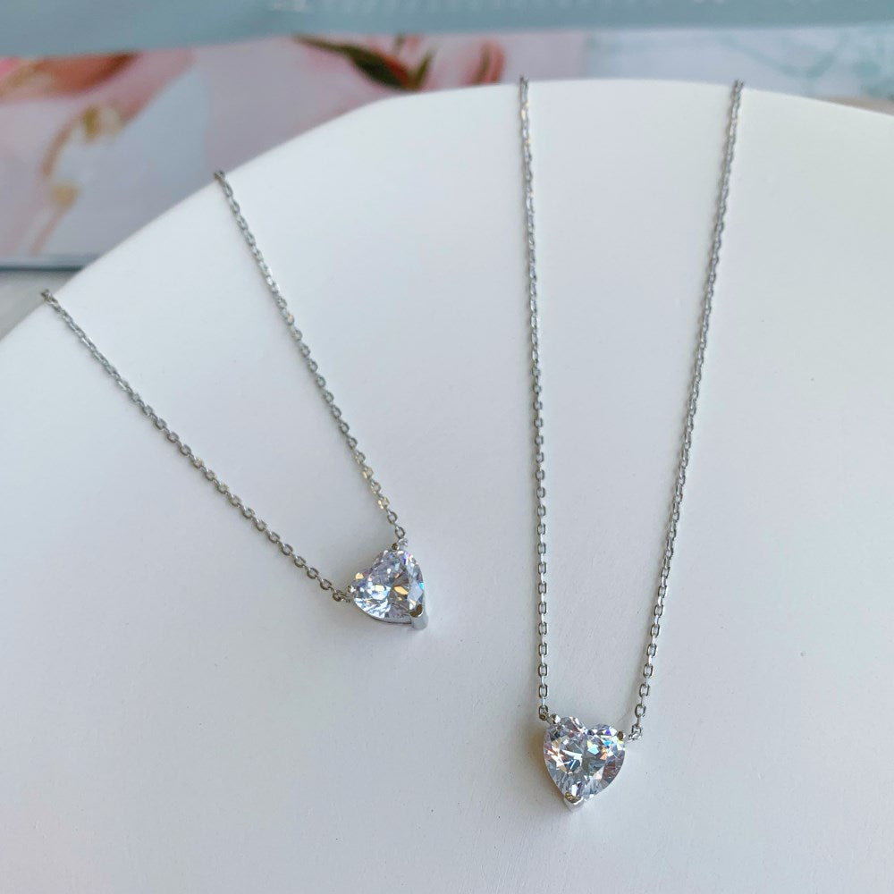 Silver Zircon Heart Cut Love Pendant Necklace