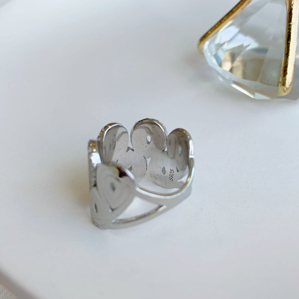 Silver Zircon Round Cut Iced Tube Crossover Ring