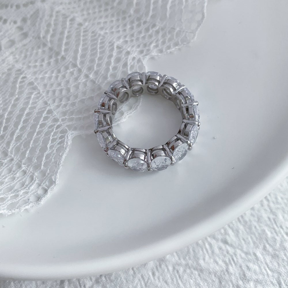 Silver Zircon Round Cut Thin Wrapped Dots Eternity Ring