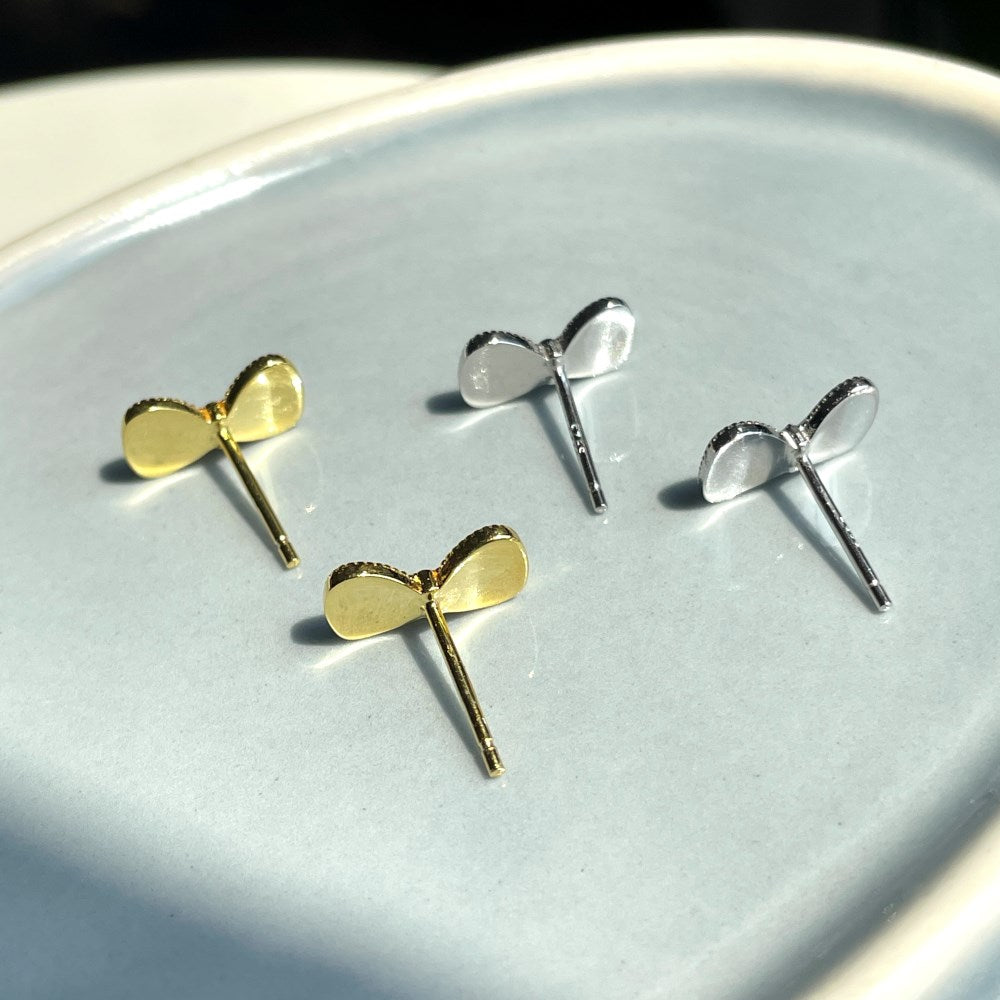 Silver Bow Tie Ear Studs
