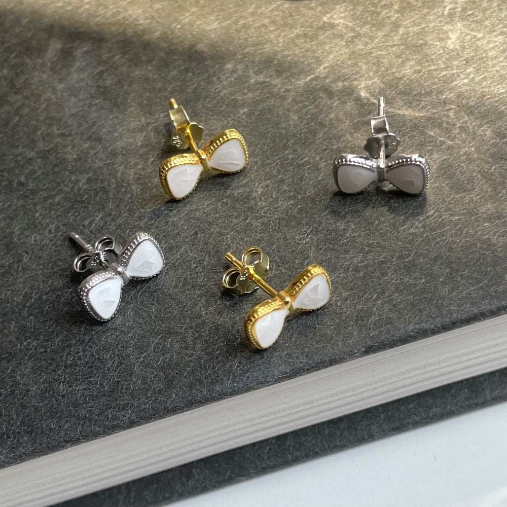 Silver Bow Tie Ear Studs