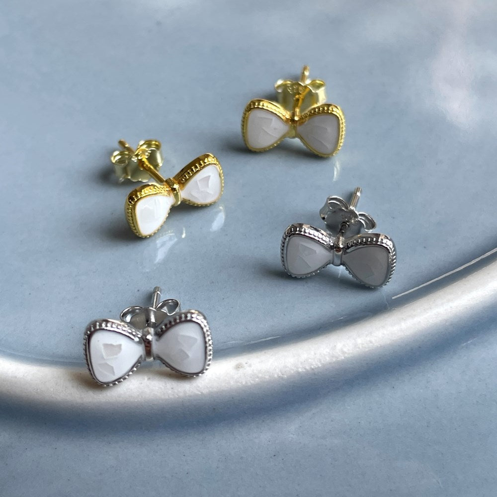 Silver Bow Tie Ear Studs