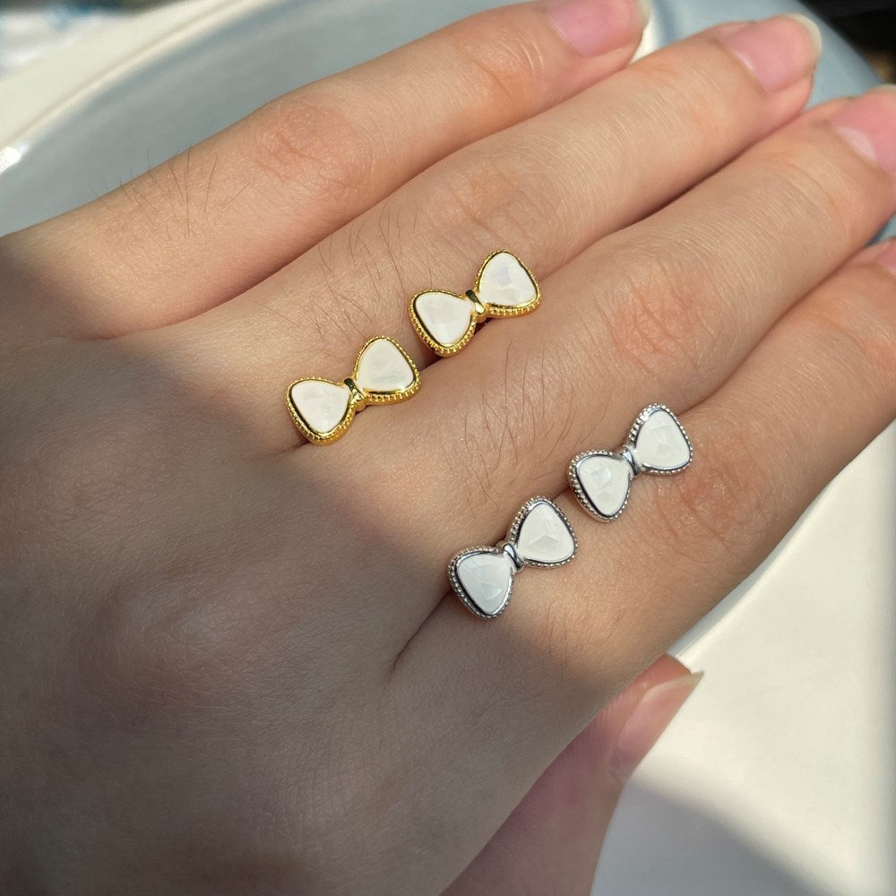 Silver Bow Tie Ear Studs