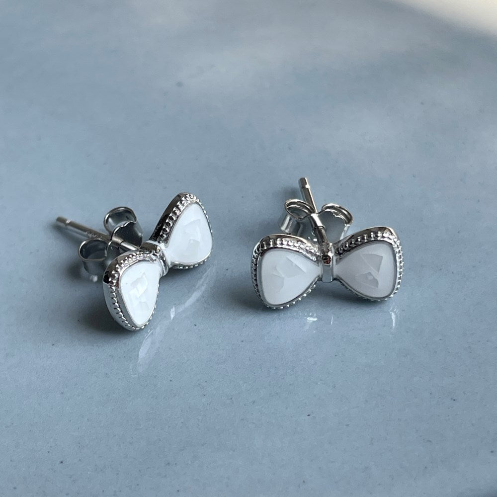Silver Bow Tie Ear Studs
