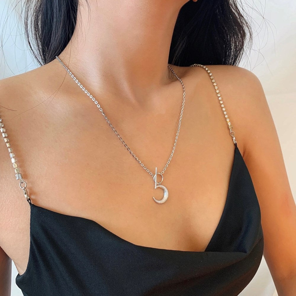 Silver Crescent Pendant Necklace