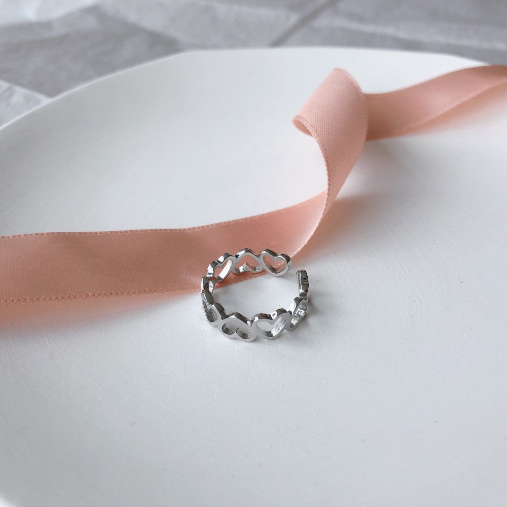 Silver Open Layered Heart Dainty Ring