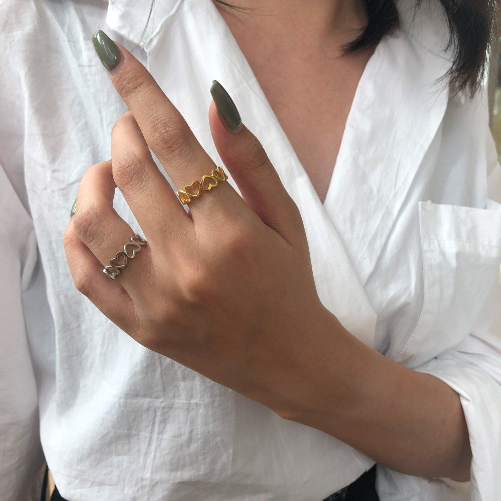 Silver Open Layered Heart Dainty Ring