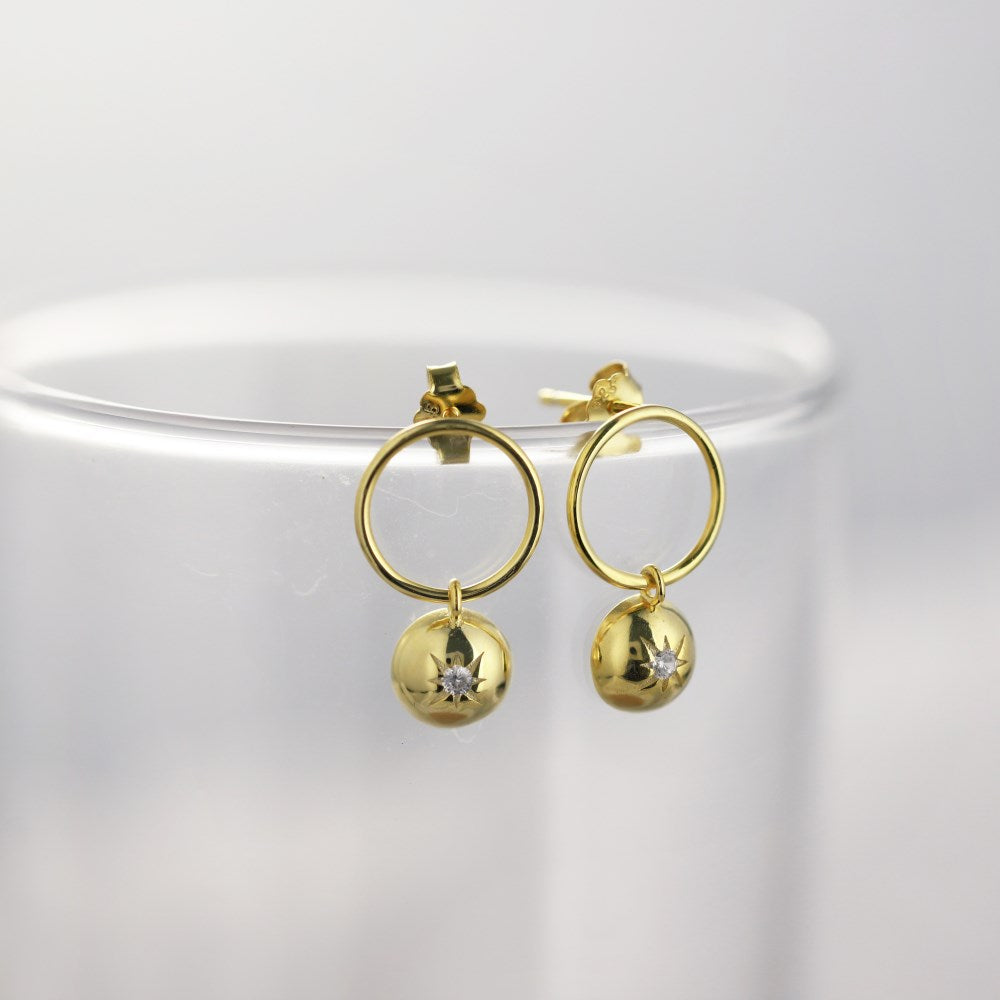 Silver Zircon Round Cut Charm Ear Hoops