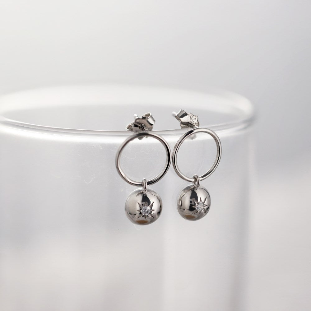 Silver Zircon Round Cut Charm Ear Hoops