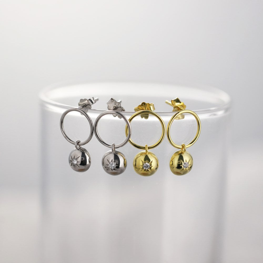 Silver Zircon Round Cut Charm Ear Hoops