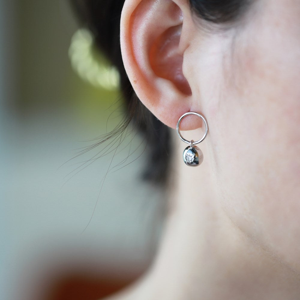 Silver Zircon Round Cut Charm Ear Hoops