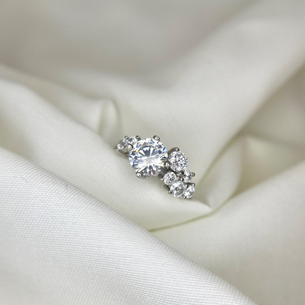 Silver Zircon Round Cut Twisted Multi Shape Dainty Ring