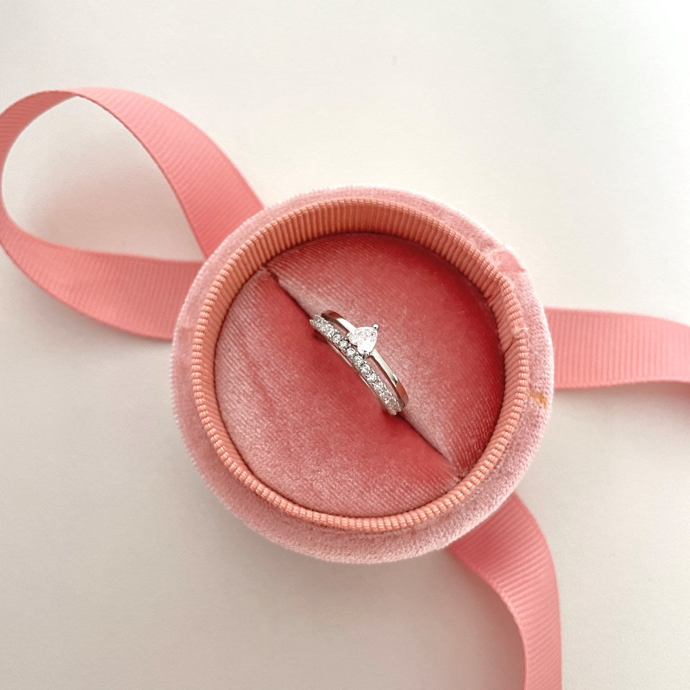 Silver Zircon Heart Cut Double Layer Dainty Ring