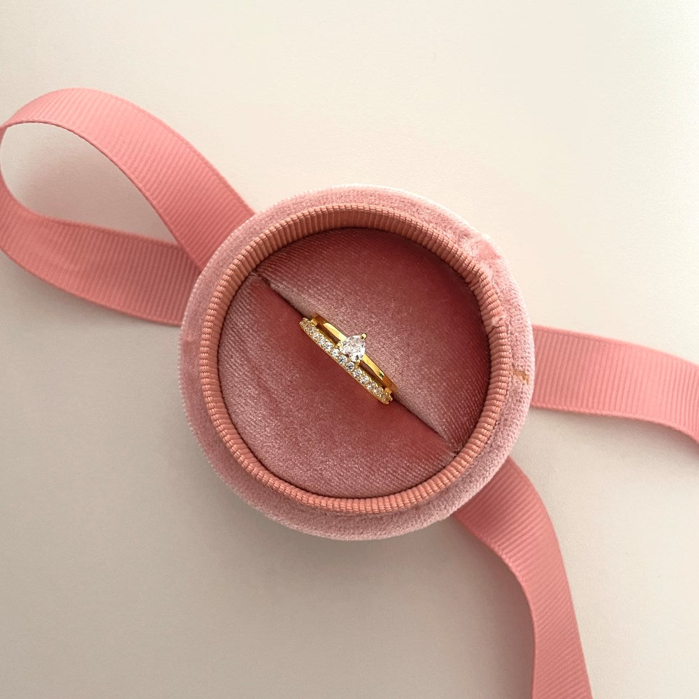 Silver Zircon Heart Cut Double Layer Dainty Ring