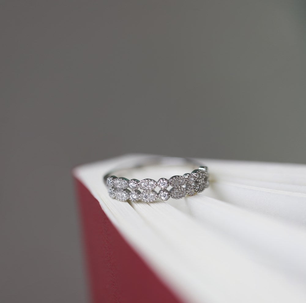 Silver Zircon Round Cut Inlaid Multi Layer Dainty Ring