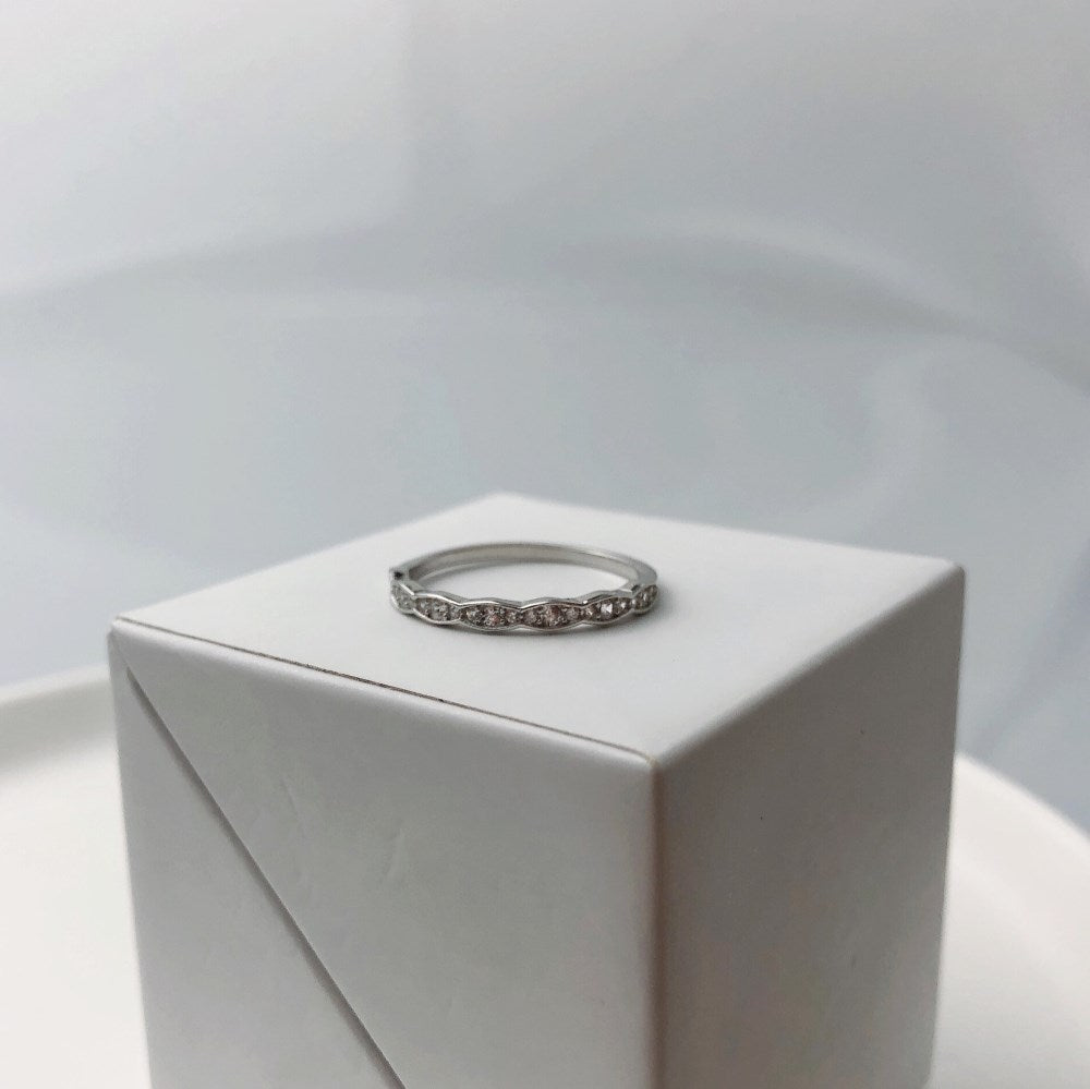 Silver Zircon Round Cut Inlaid Twisted Wrapped Eternity Ring