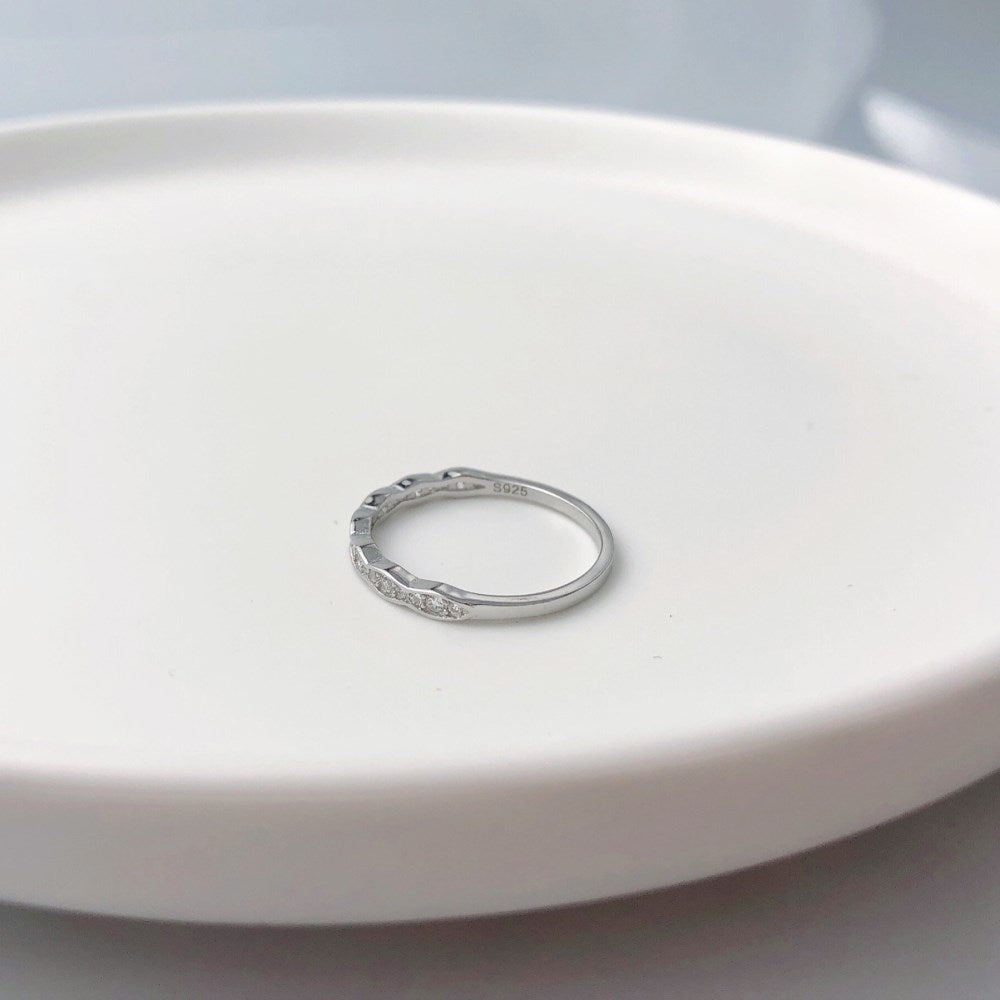 Silver Zircon Round Cut Inlaid Twisted Wrapped Eternity Ring