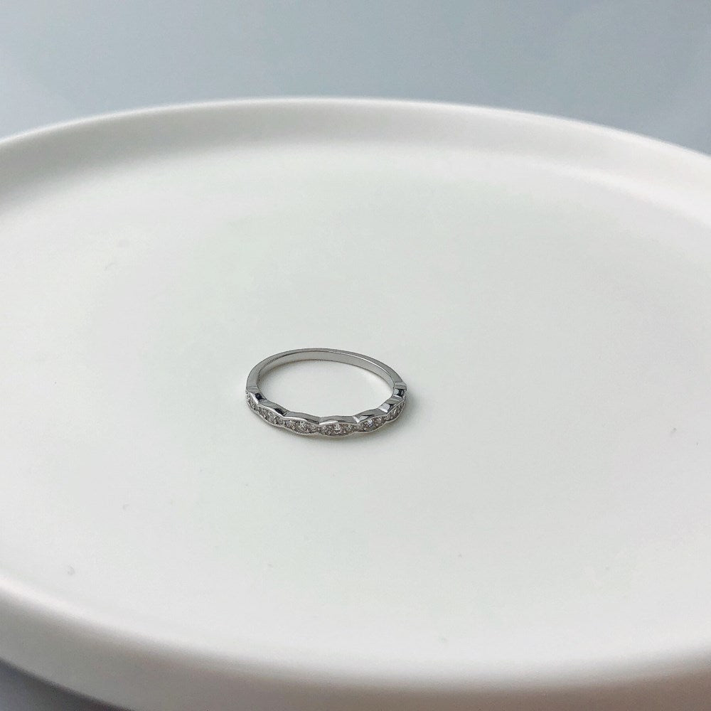 Silver Zircon Round Cut Inlaid Twisted Wrapped Eternity Ring