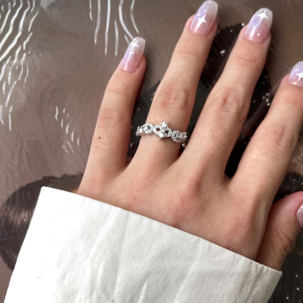 Silver Zircon Round Cut Vintage Inlaid Dainty Ring