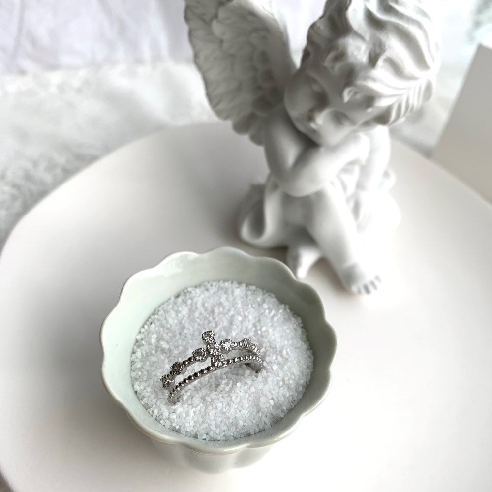 Silver Zircon Round Cut Double Layer Crown Dainty Ring