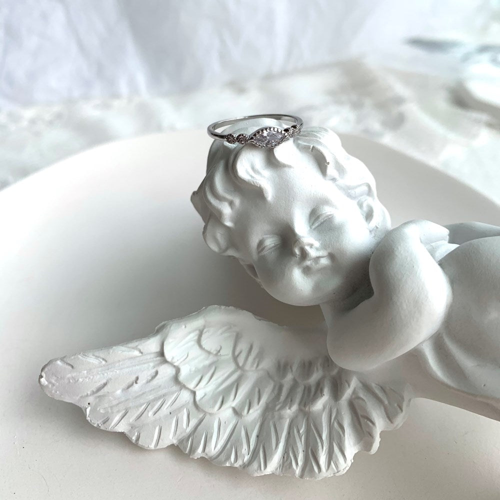 Silver Zircon Marquise Cut Curved Sided Dainty Ring