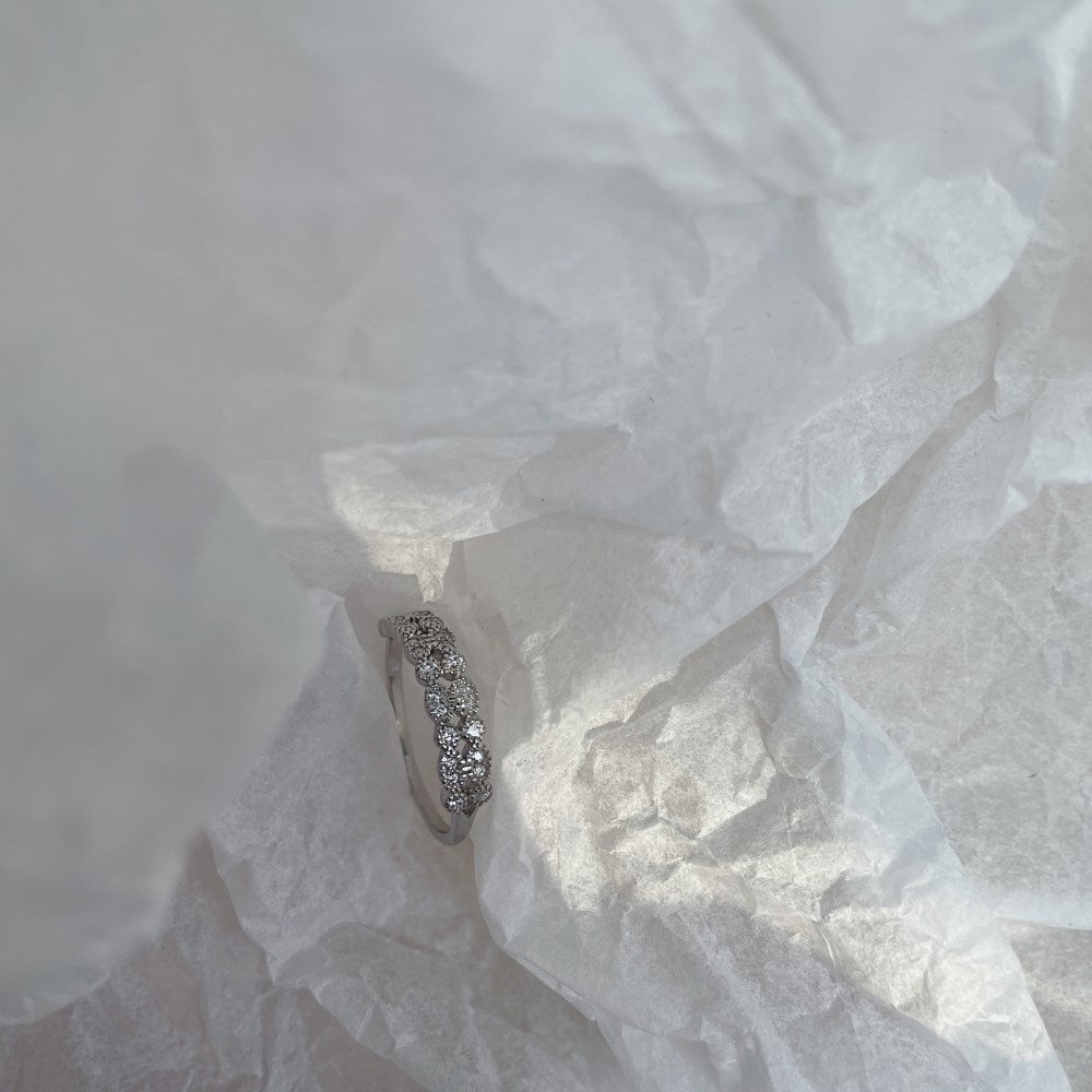 Silver Zircon Round Cut Inlaid Multi Layer Dainty Ring
