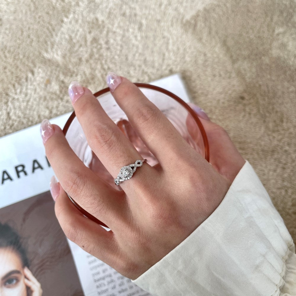 Silver Zircon Round Cut Iced Multi Shape Halo Ring