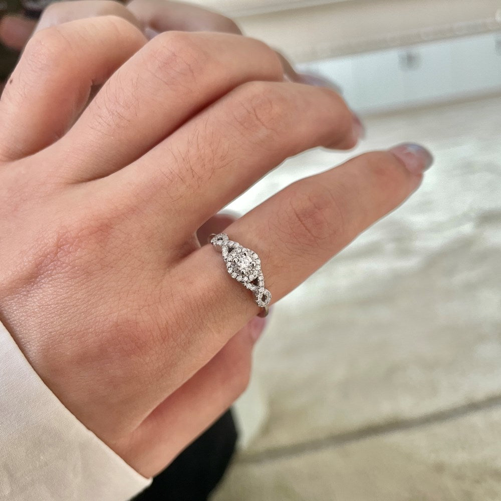 Silver Zircon Round Cut Iced Multi Shape Halo Ring