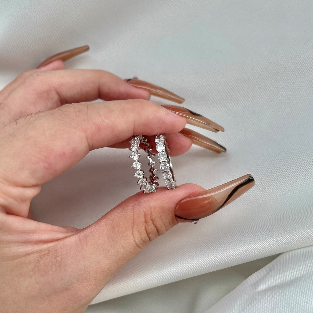 Silver Zircon Round Cut Inlaid Layered Eternity Ring