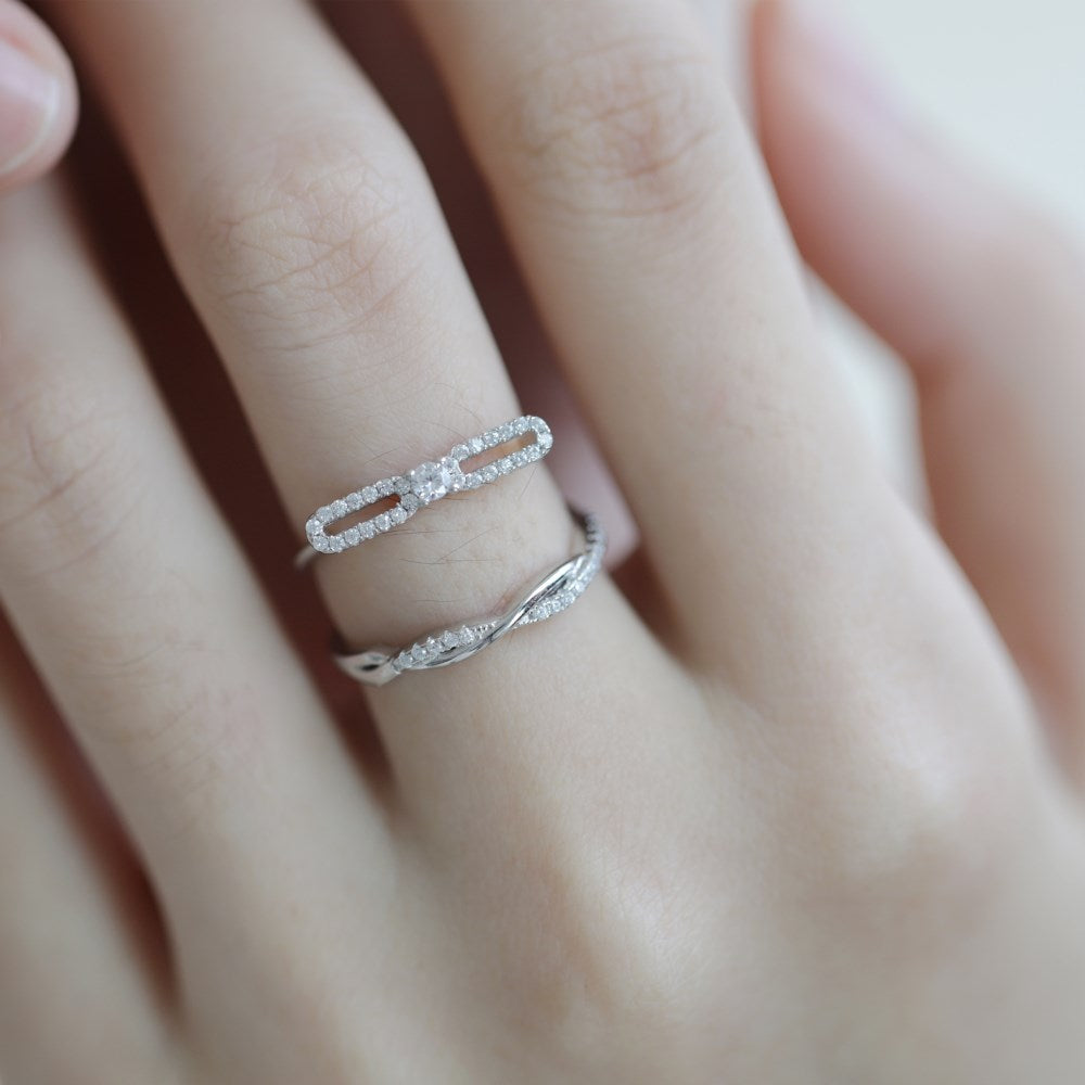 Silver Zircon Round Cut Clip Dainty Ring