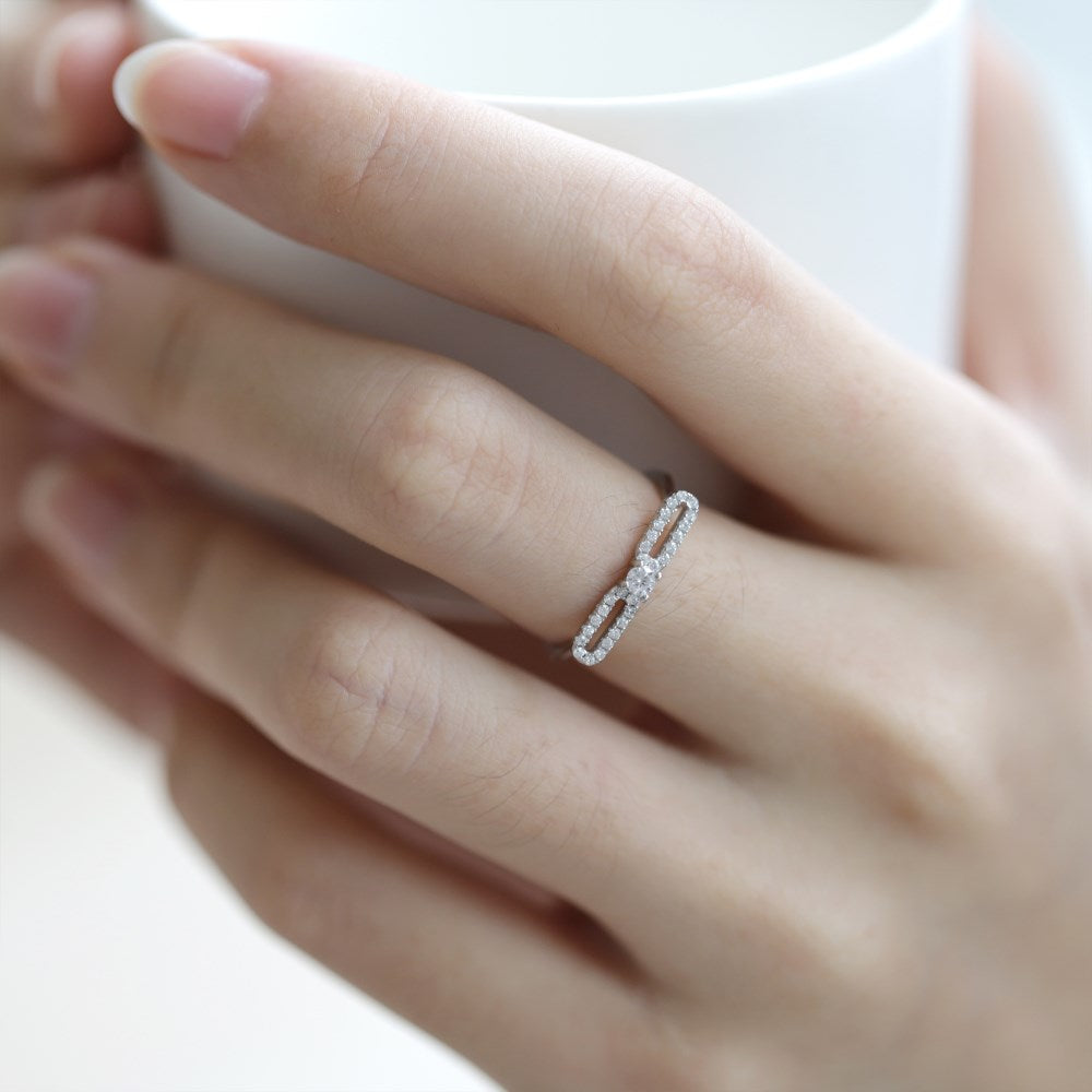 Silver Zircon Round Cut Clip Dainty Ring