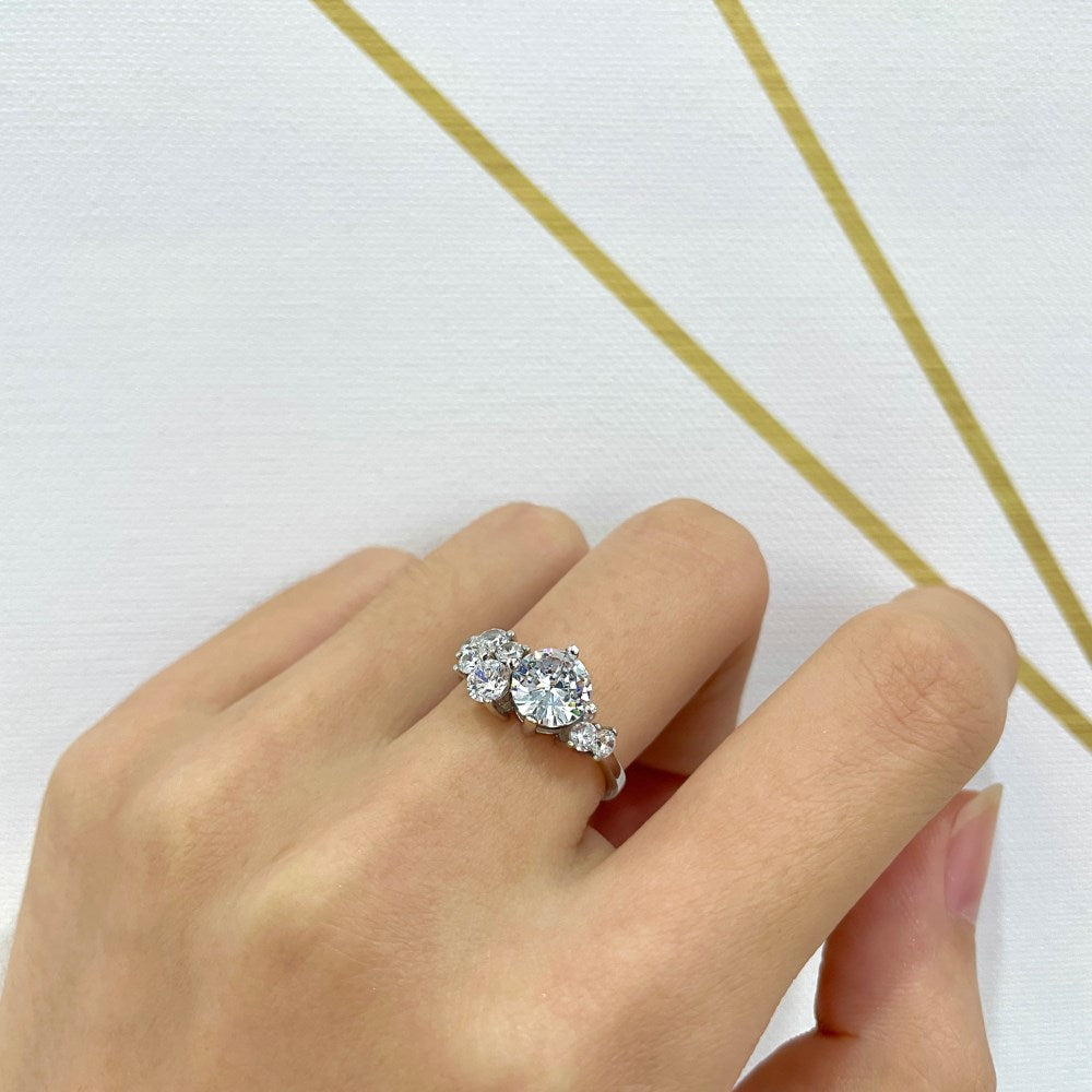 Silver Zircon Round Cut Twisted Multi Shape Dainty Ring