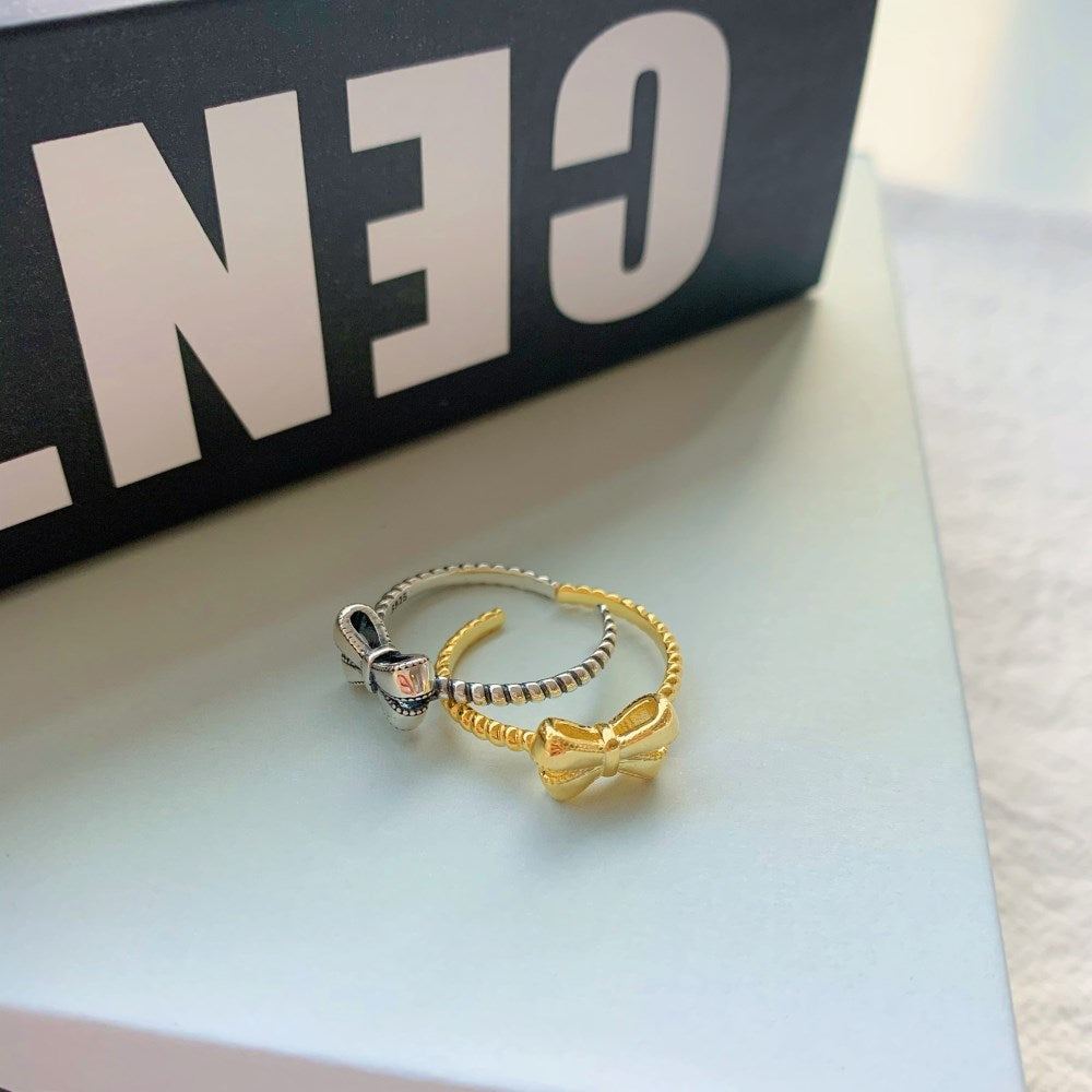 Silver Twisted Bow Dainty Ring