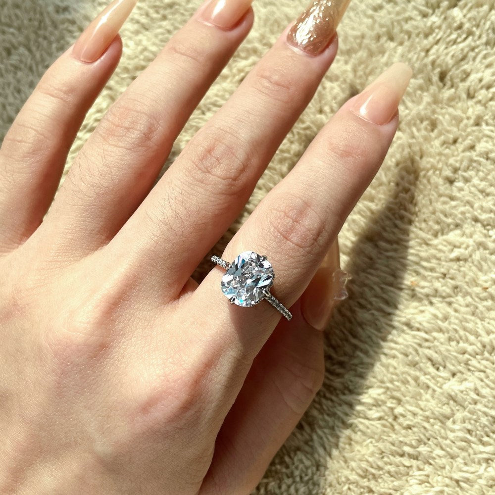 Silver Zircon Cushion Cut Inlaid Layered Solitaire Ring