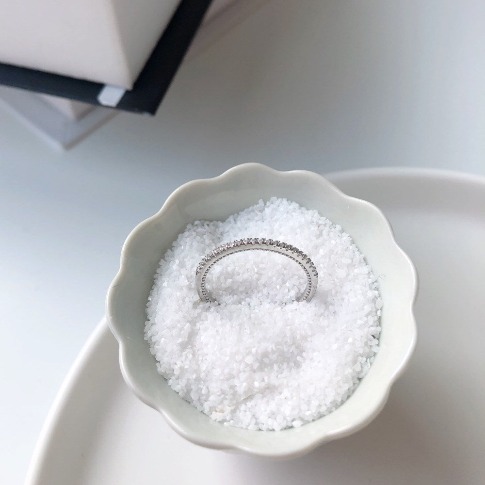 Silver Zircon Round Cut Thin Wrapped Inlaid Eternity Ring