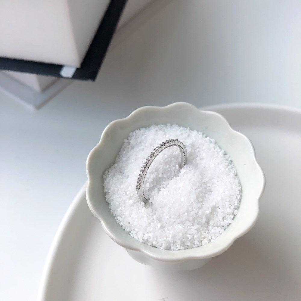 Silver Zircon Round Cut Thin Wrapped Inlaid Eternity Ring