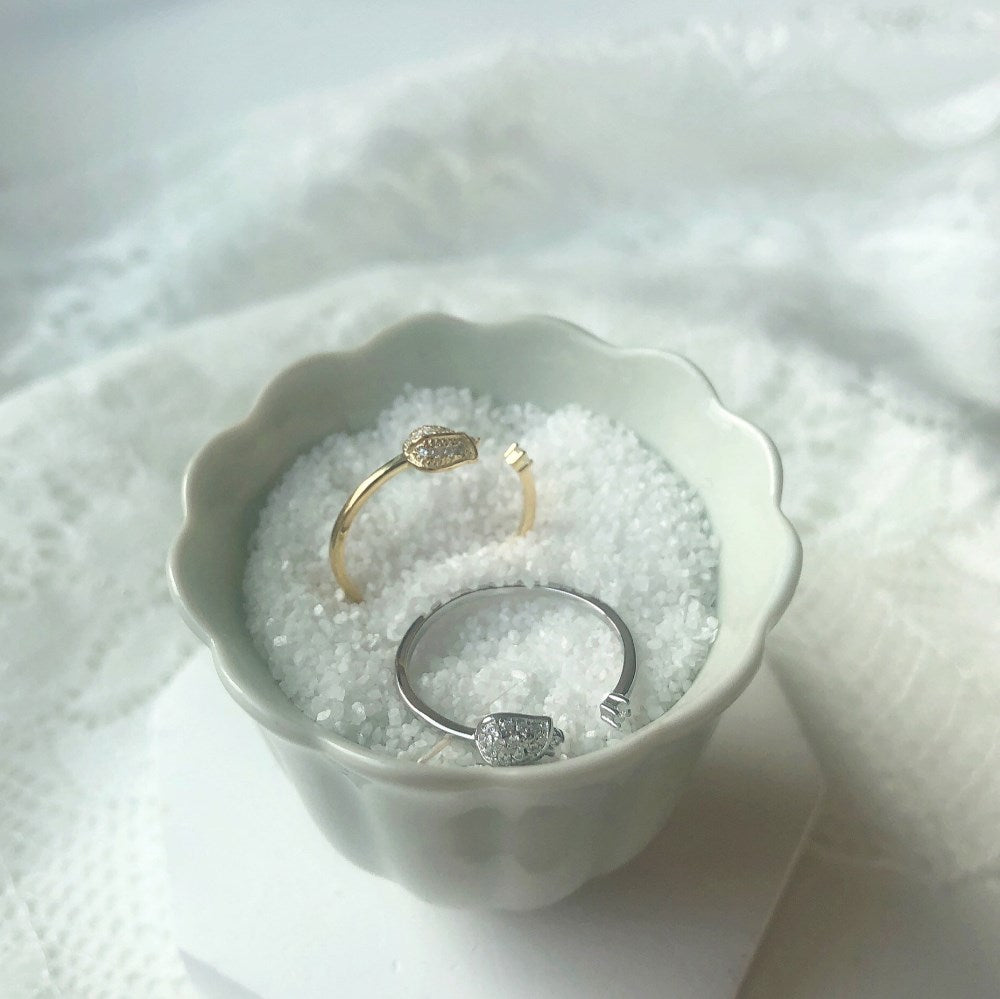 Silver Zircon Round Cut Open Rose Bypass Ring