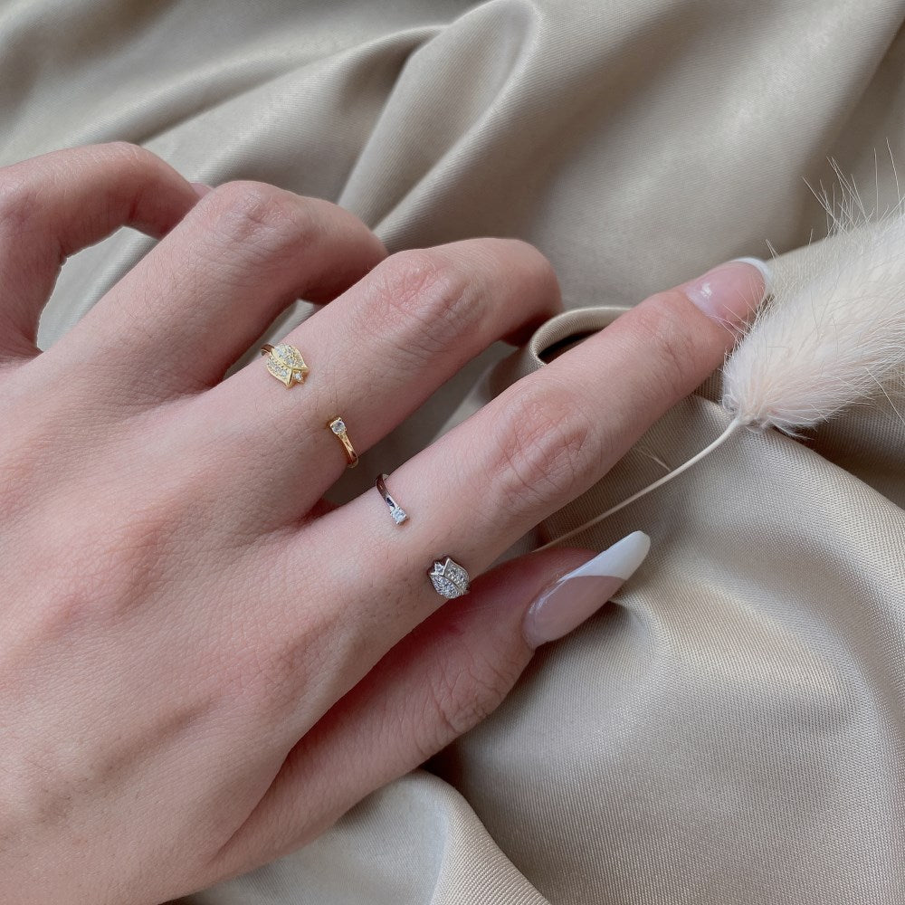 Silver Zircon Round Cut Open Rose Bypass Ring