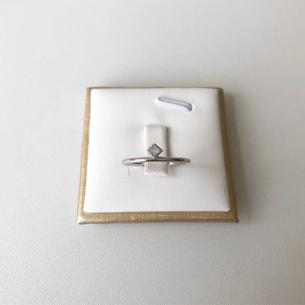 Silver Zircon Cushion Square Cut Thin Dots Dainty Ring