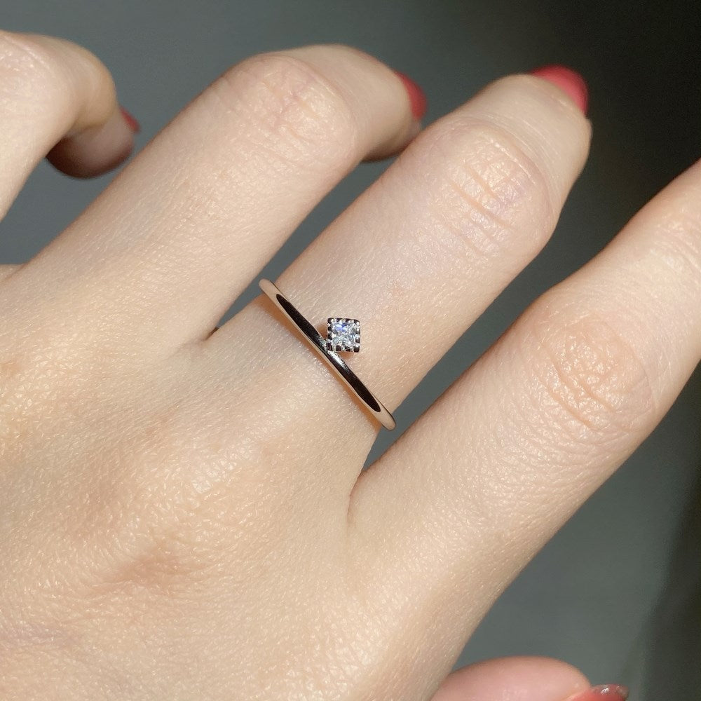 Silver Zircon Cushion Square Cut Thin Dots Dainty Ring