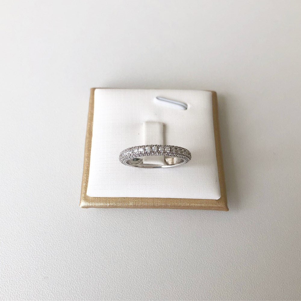 Silver Zircon Round Cut Inlaid Curved Eternity Ring